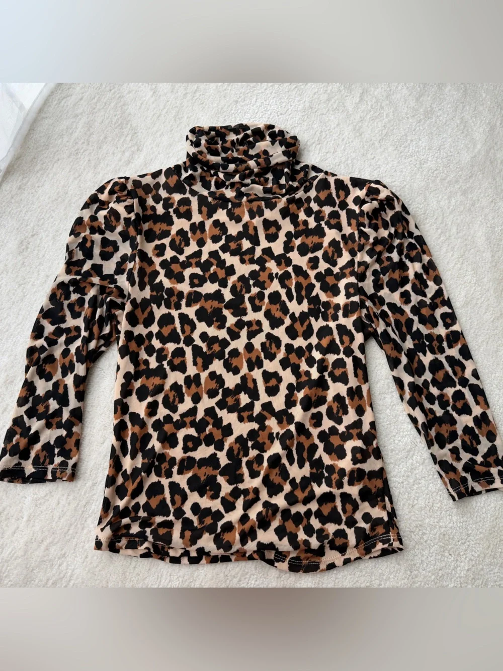 Free People Aminal Leopard Print Turtleneck Long Sleeve Semi Sheer Top